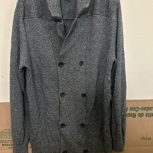 H&M Mens Gray Shawl Collar Double Breasted Button Up Cardigan Sweater‎